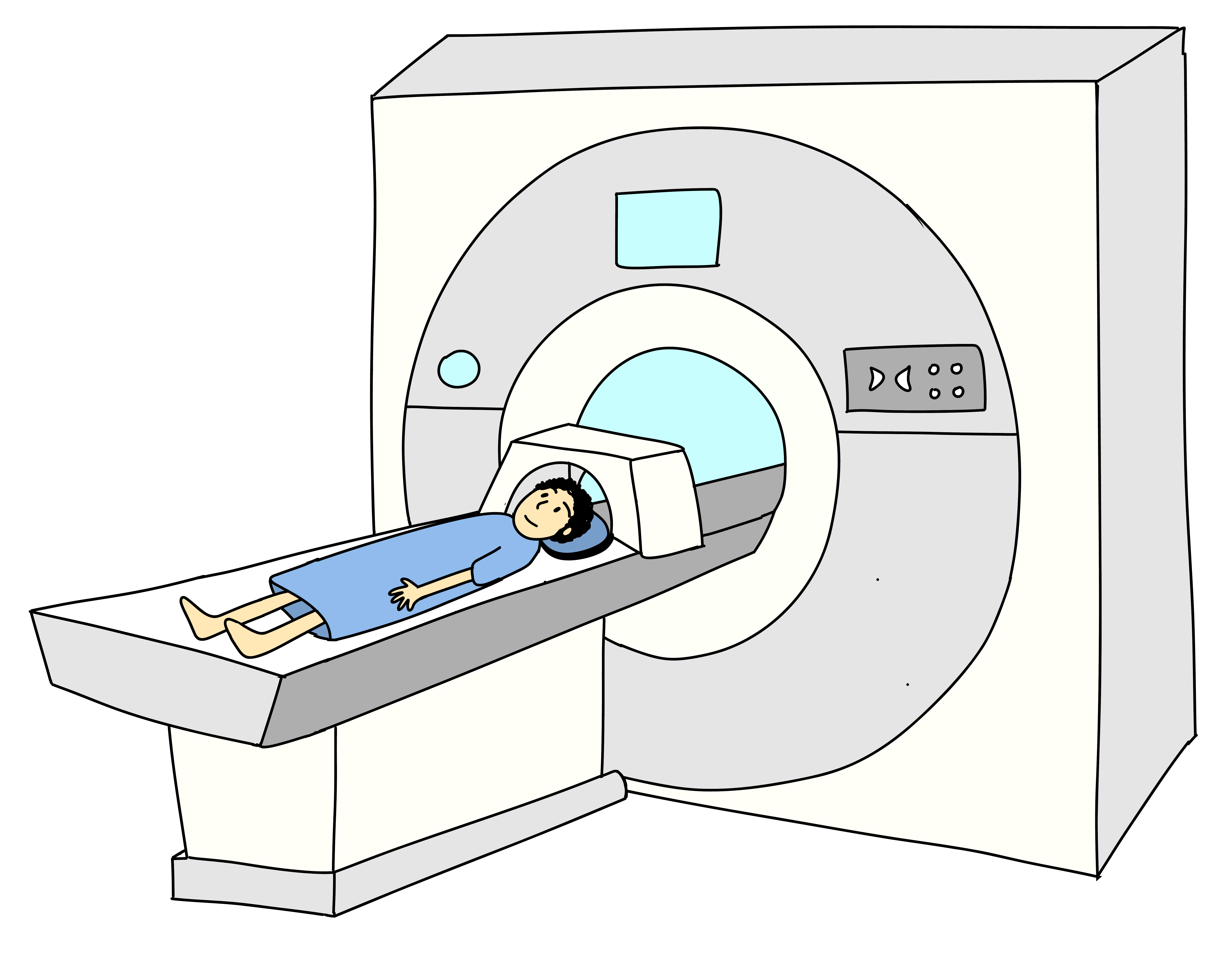 a cartoon of a person on an MRI machine