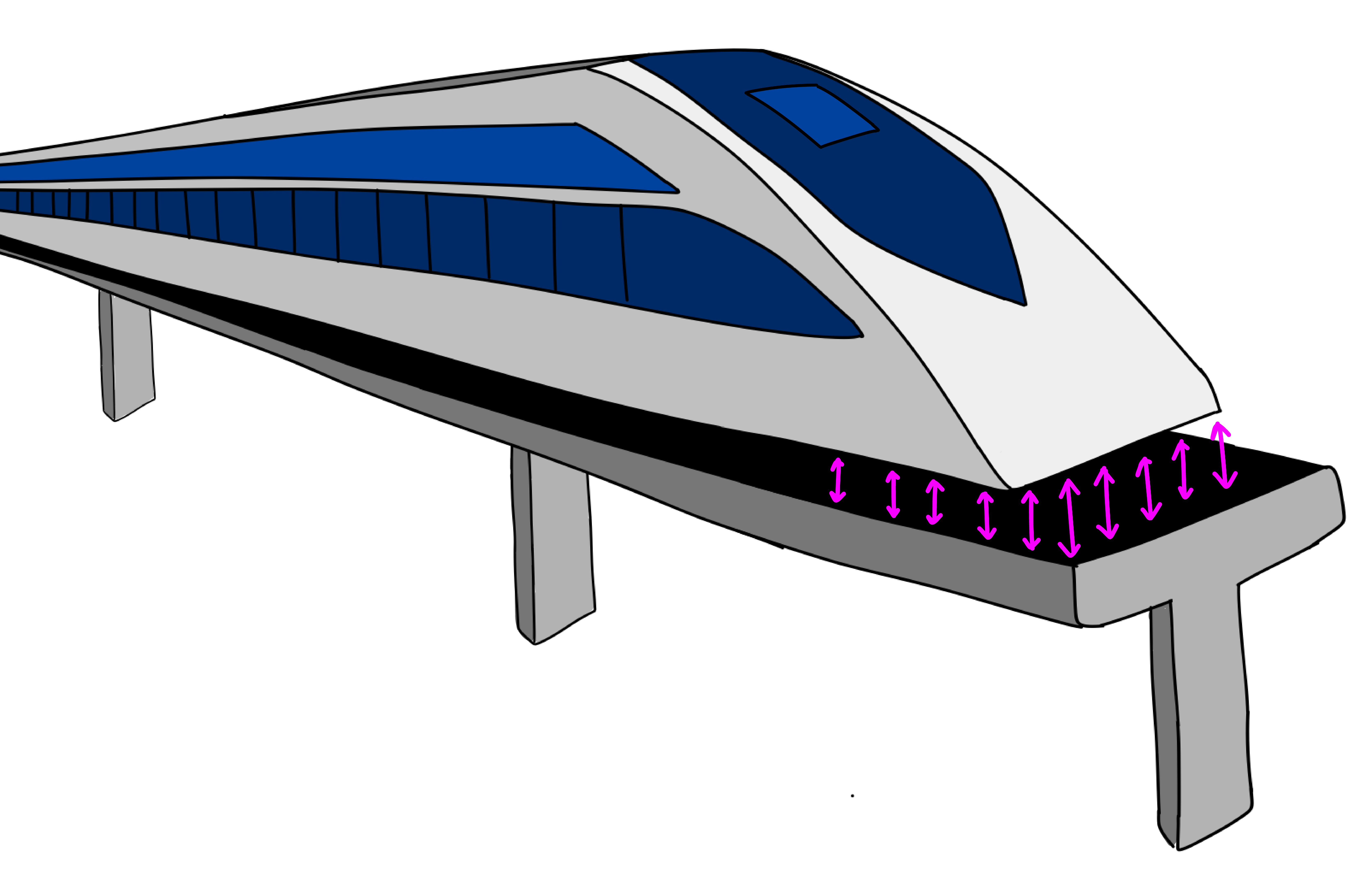 a cartoon of a futuristic-looking levitating train