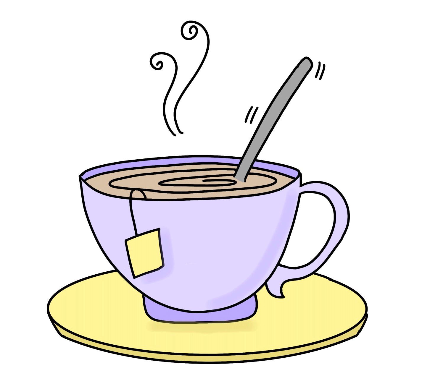 an animatied illustration of a teacup that never stops stirring
